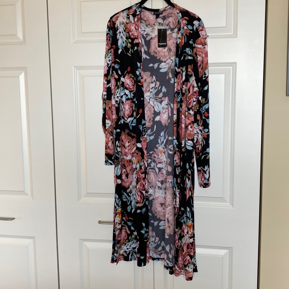 Torrid Long Sleeve Floral Duster Cardigan Size 1 (14/16)